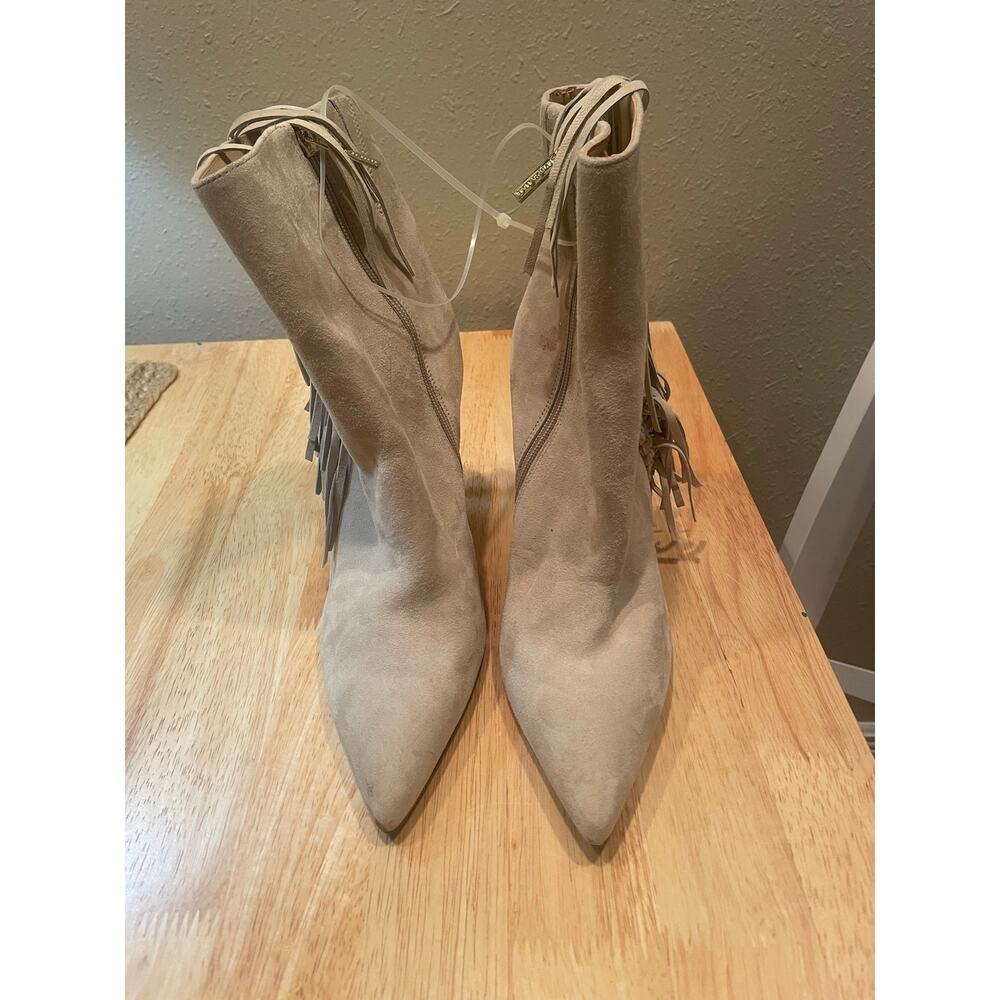 Veronica Beard Suede Vero Cucio "Nyoni" suede ankle booties w/fringe trim, S99